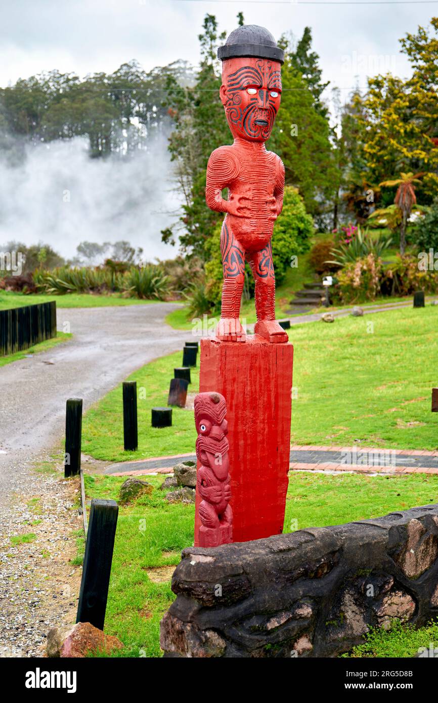 Rotorua. Neuseeland. Whakarewarewa, das lebende Maori-Dorf Stockfoto