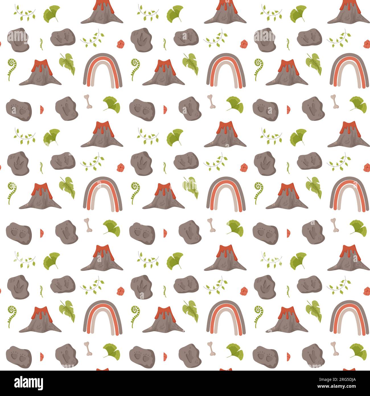 Nahtlose Muster-Fußabdrücke von Dinosauriern. Minimalistischer farbiger Hintergrund mit Pfoten, Steinen, Regenbogen. Nahtloses Muster mit Dinosaurierabdruck, perfekt für Stock Vektor Nahtlose Muster-Fußabdrücke von Dinosauriern. Minimalistischer farbiger Hintergrund mit Pfoten, Steinen, Regenbogen. Nahtloses Muster mit Dinosaurierabdruck, perfekt für Stock Vektor