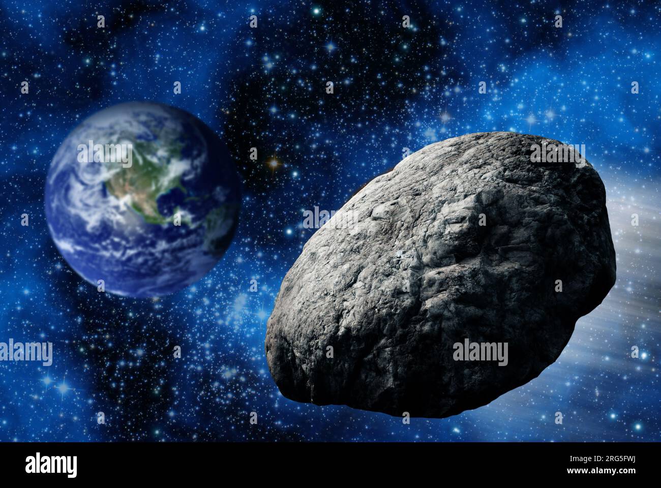 Ein Asteroid nähert sich dem Planeten Erde Stockfoto