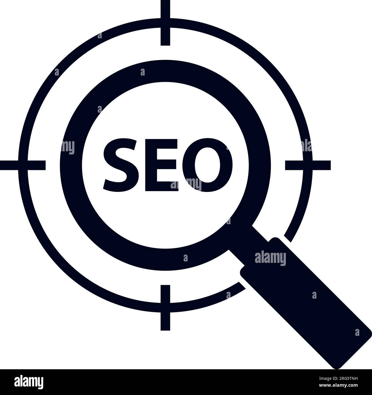 SEO-Symbol mit Lupe und Fadenkreuz zur Vektordarstellung der Suchmaschinenoptimierung Stock Vektor