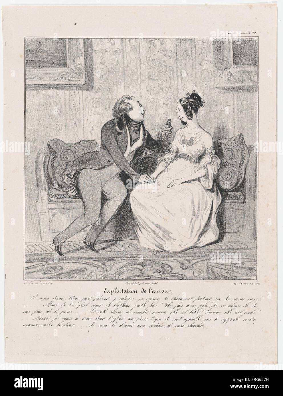 Platte 45: Ausbeutung der Liebe aus "Caricaturana", veröffentlicht in Les Robert Macaires 1838 von Honoré Daumier Stockfoto