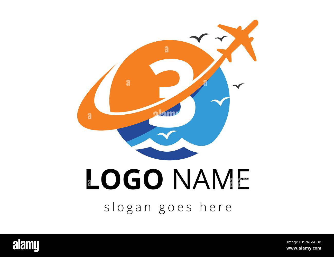 Anfangsbuchstabe 3 mit Reiselogo. Logo-Design-Vorlage für Luft, Fluggesellschaft, Flugzeug und Reise. Stock Vektor