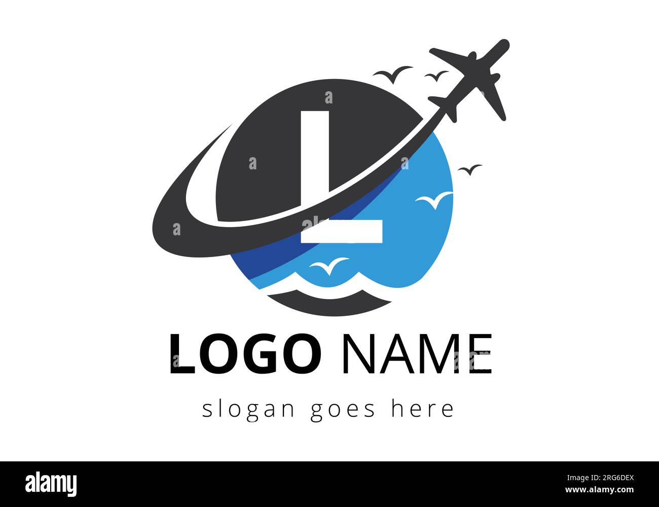 Anfangsbuchstabe L mit Reiselogo. Logo-Design-Vorlage für Luft, Fluggesellschaft, Flugzeug und Reise. Stock Vektor