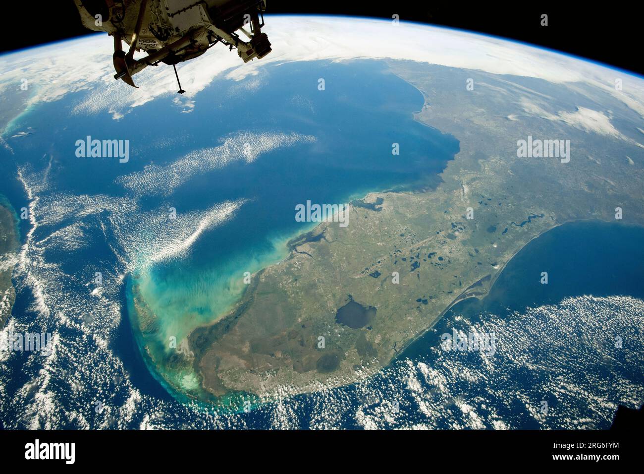 Ein schräger Blick aus dem All Floridas an der Südostküste der Vereinigten Staaten. Stockfoto
