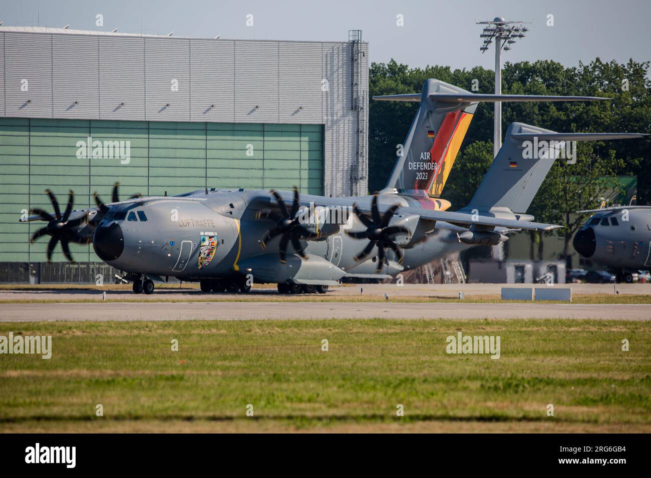 Deutsches Tankflugzeug der Air Force A400M während der Übung Air Defender 2023, Wunstorf, Deutschland. Stockfoto