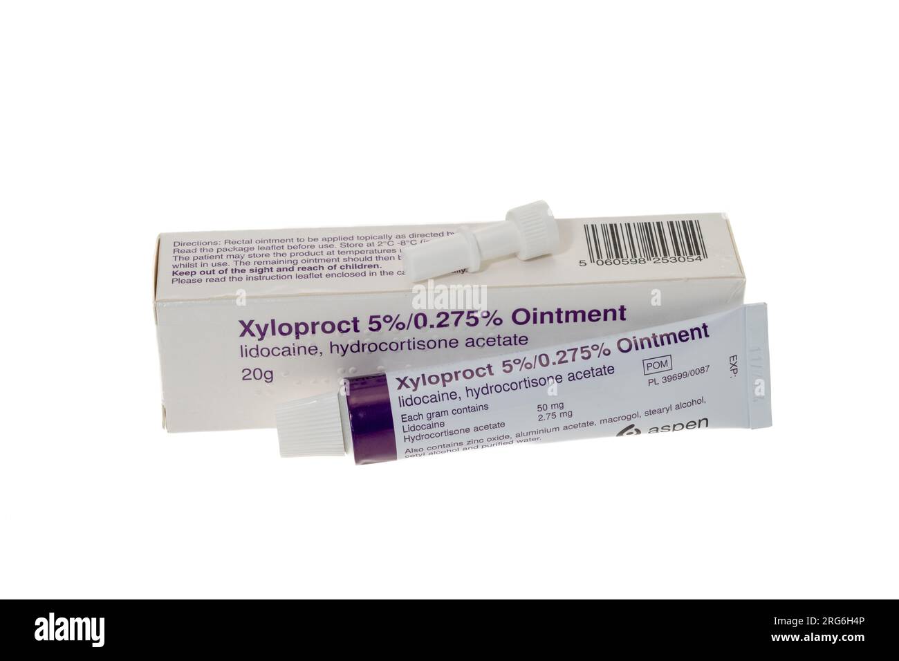 Xyloproct Hämorrhoidalsalbe Tube und Box Stockfoto