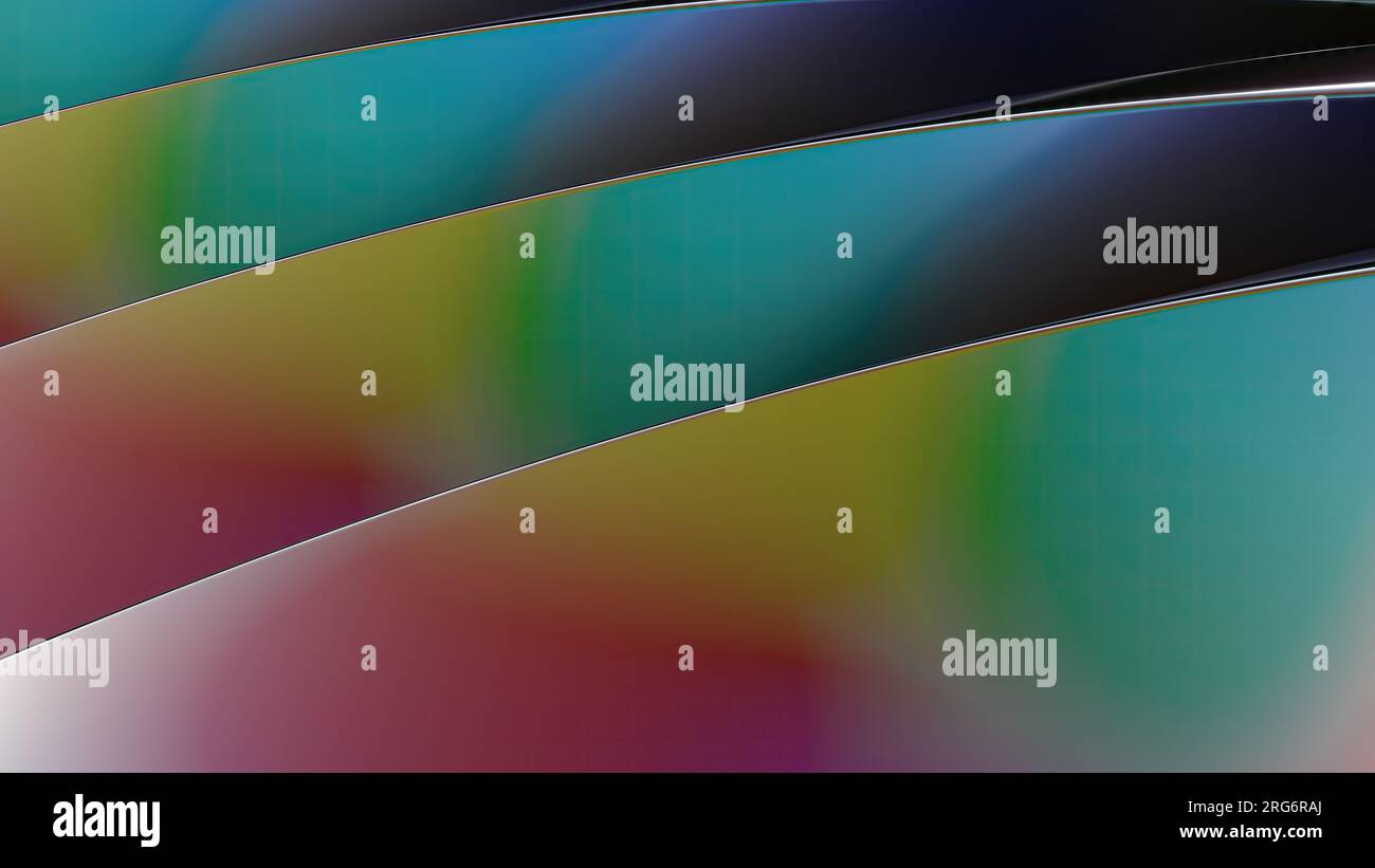 Ein Hintergrund eines eleganten und modernen 3D-Rendering-Bilds mit einer Finite-Elemente-Farbplatte, die sich in Form einer Methode auf der regenbogenfarbenen Metallplatte befindet. Hohe Qualität Stockfoto