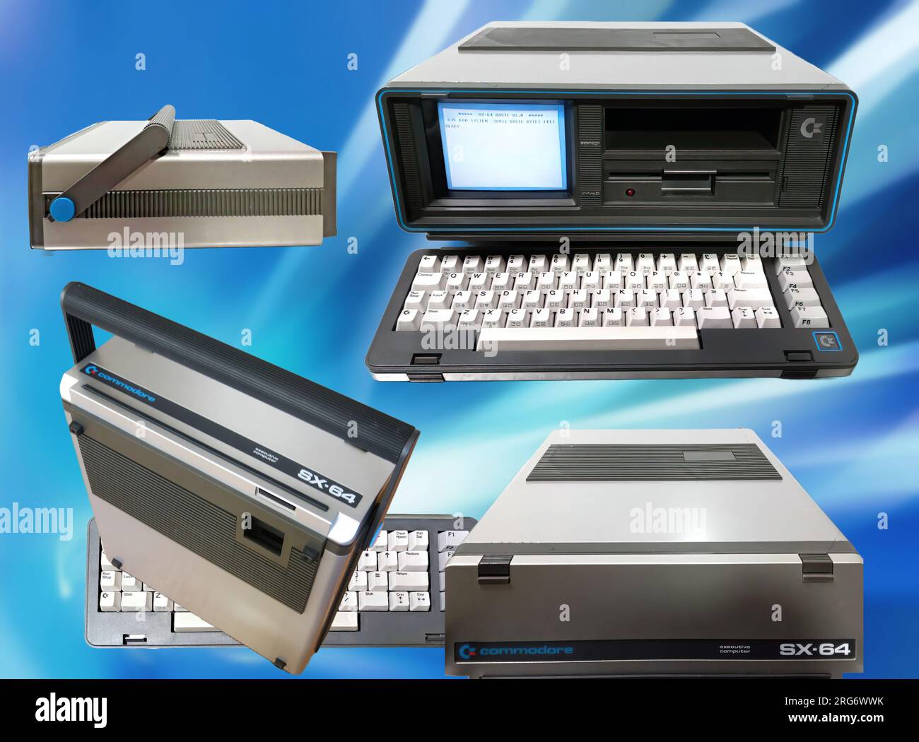 Der Commodore SX-64 (VIP-64) ist eine tragbare, handliche Version des beliebten Commodore 64 und der erste tragbare Farbcomputer Stockfoto