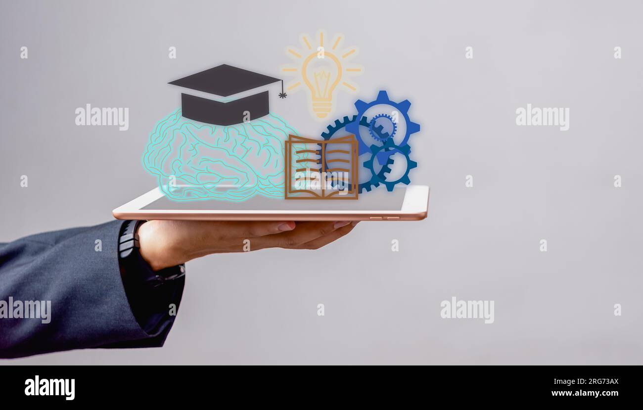 Kreativität und Innovation in neuen Unternehmen Macht des Lernens und der Bildung.Werbetexte für Unternehmenstechnologie. Stockfoto