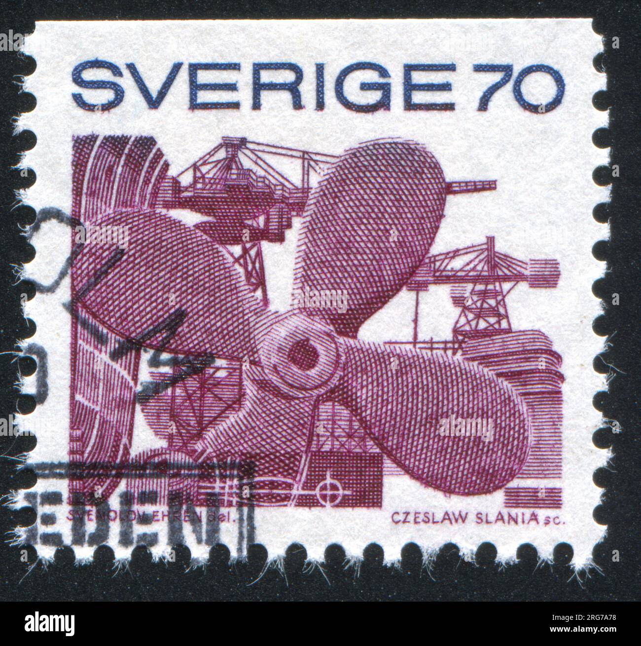 SCHWEDEN - CIRCA 1970: Von Schweden gedruckter Stempel zeigt Propeller, circa 1970 Stockfoto