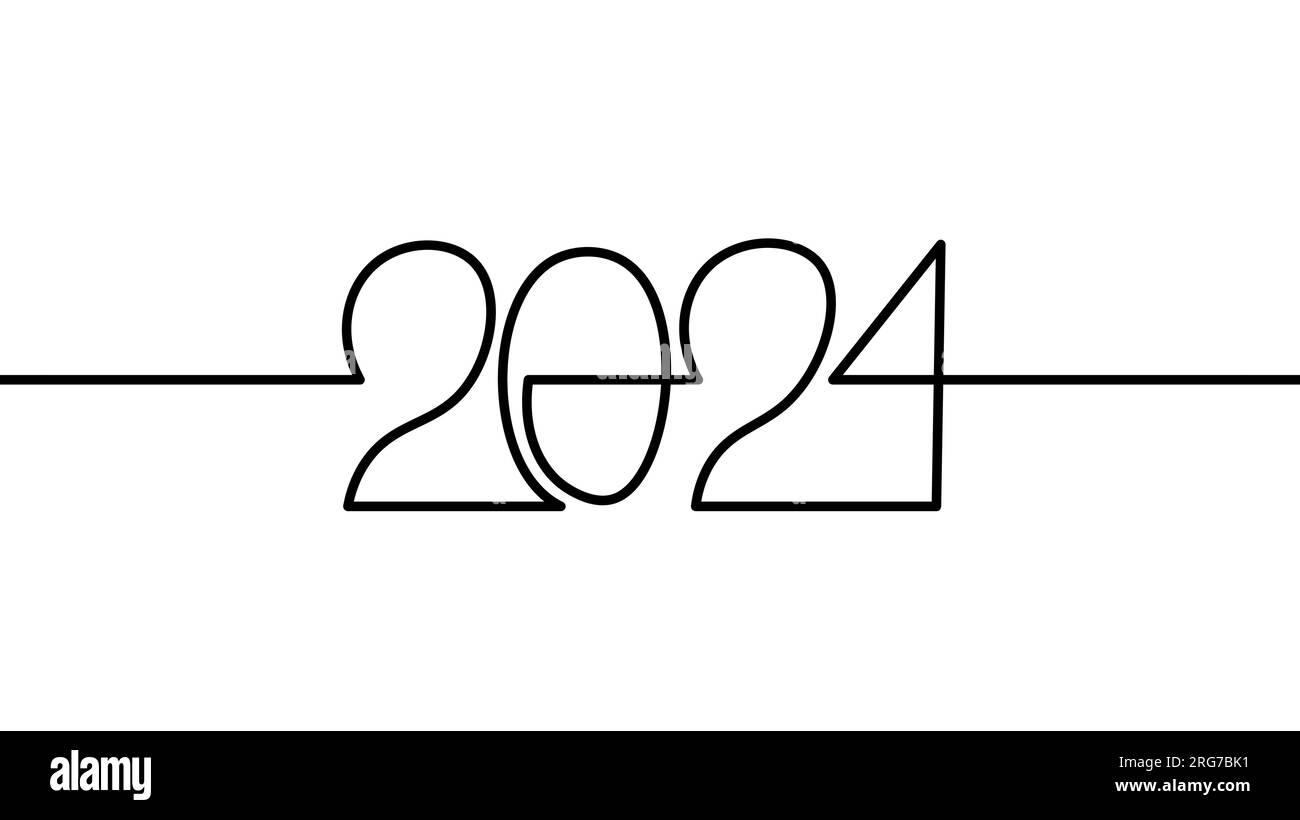 2023 Neujahr einzelne kontinuierliche Linie Kunst. Holiday Grußkarte Headline Dekoration. Datumsnummern Konzept Design. Eine Skizze umreißt Zeichnung weiß vec Stock Vektor