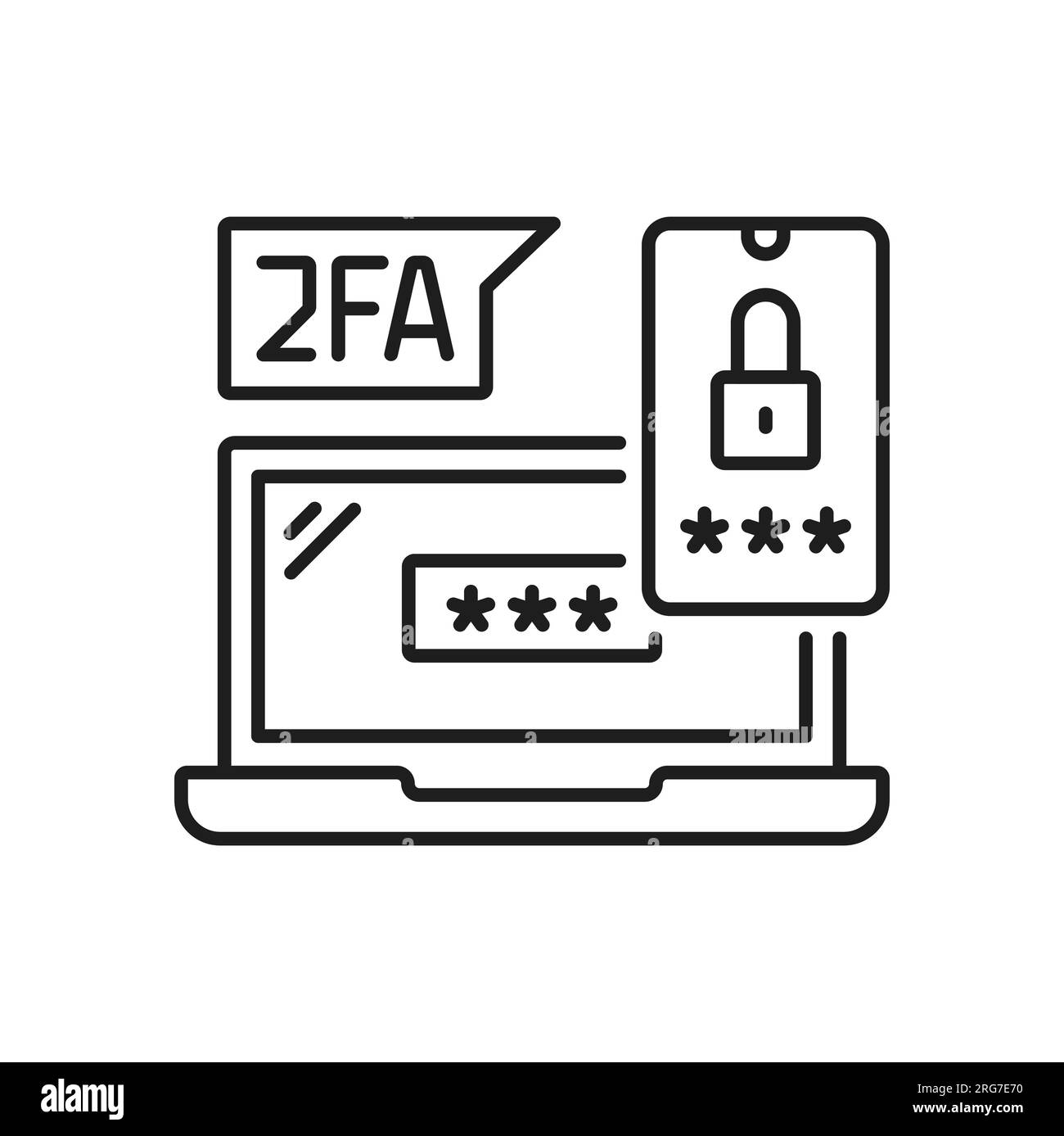 2FA zwei-Faktor-Verifizierung und Passwortauthentifizierung, Vektorcomputer-Symbol. 2-stufige Authentifizierung und mehrstufige Autorisierung der Identität für die Anmeldung per sms für den Schutz von Online-Konten Stock Vektor