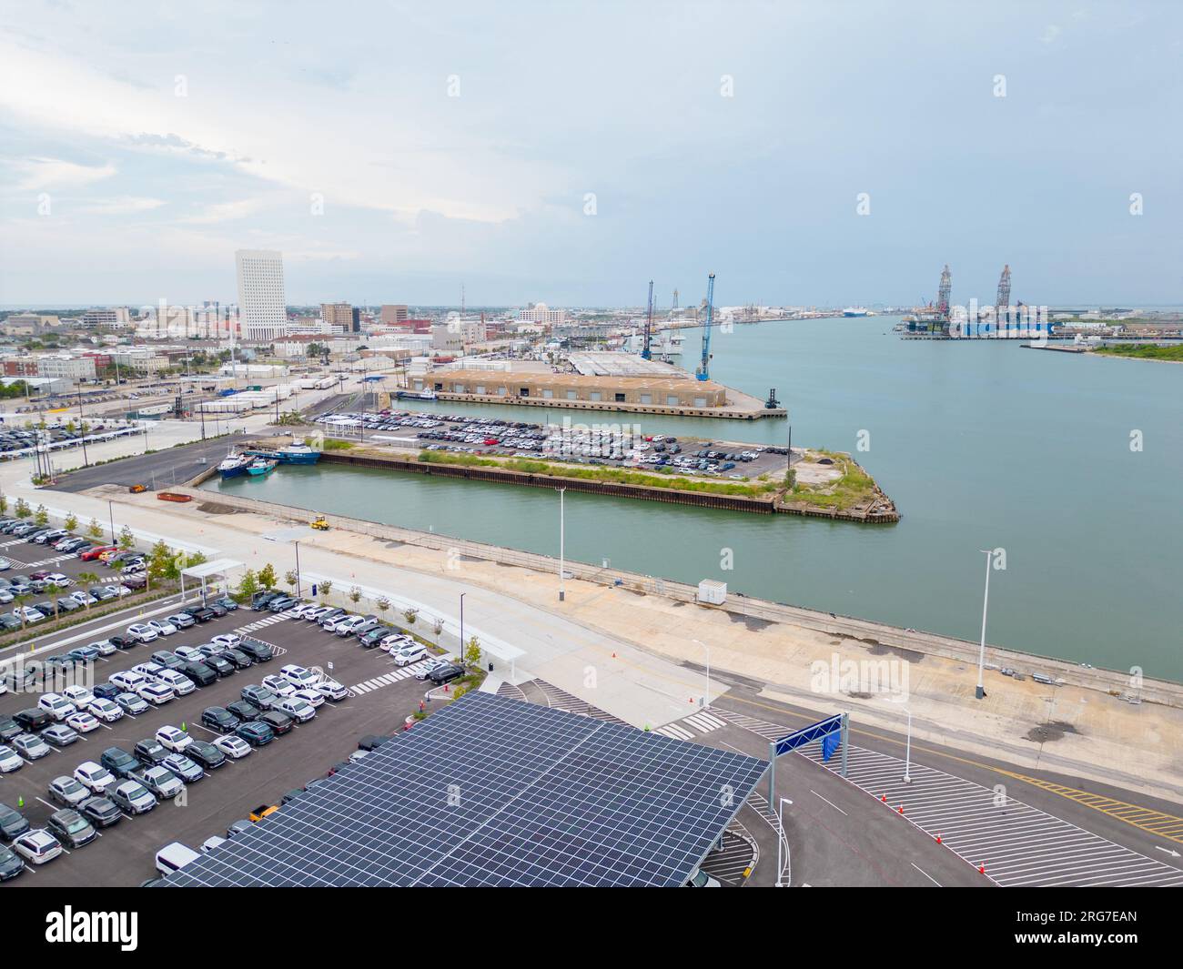 Luftaufnahme des Hafens von Galveston im Sommer 2023 Stockfoto