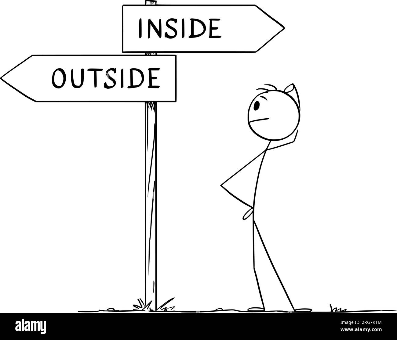 Person, die außen oder innen wählt, Vektor-Zeichentrickfigur Abbildung Stock Vektor