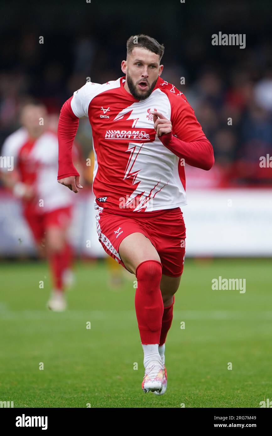 Kidderminster Harriers' Gerry McDonagh beim Spiel der Vanarama National League im Aggborough Stadium, Kidderminster. Foto: Samstag, 5. August 2023. Stockfoto