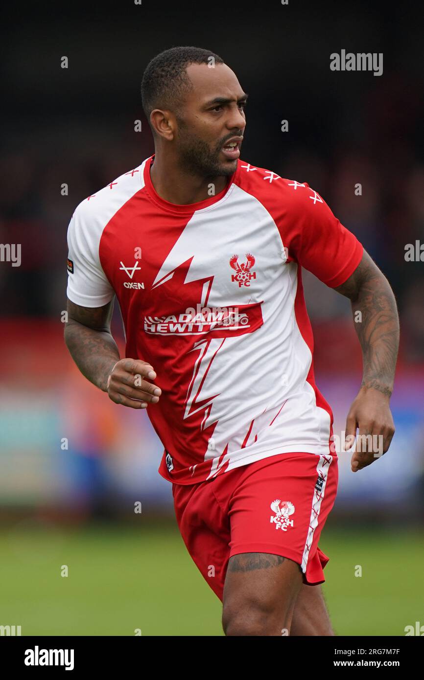 Kidderminster Harriers' Ashley Hemmings während des Spiels der Vanarama National League im Aggborough Stadium, Kidderminster. Foto: Samstag, 5. August 2023. Stockfoto