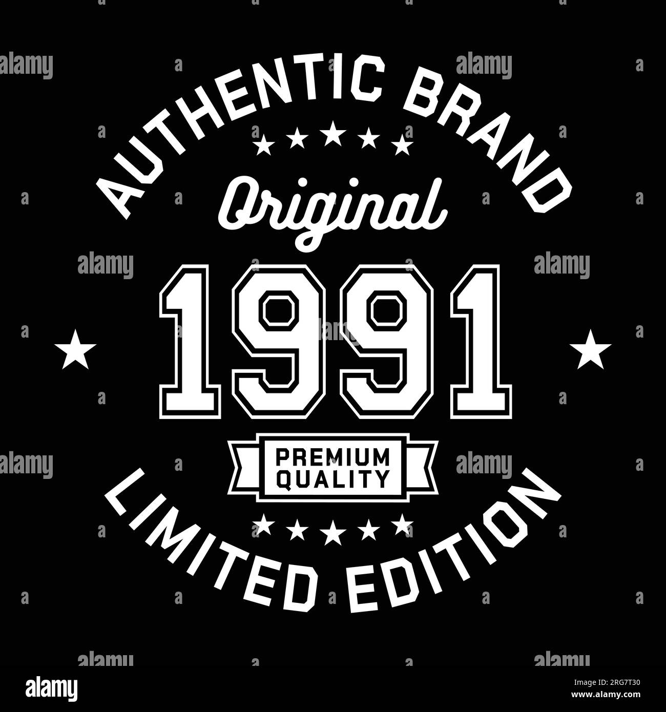 1991 authentische Marke. Modisches Bekleidungsdesign. Grafikdesign für T-Shirt. Vektor und Illustration. Stock Vektor