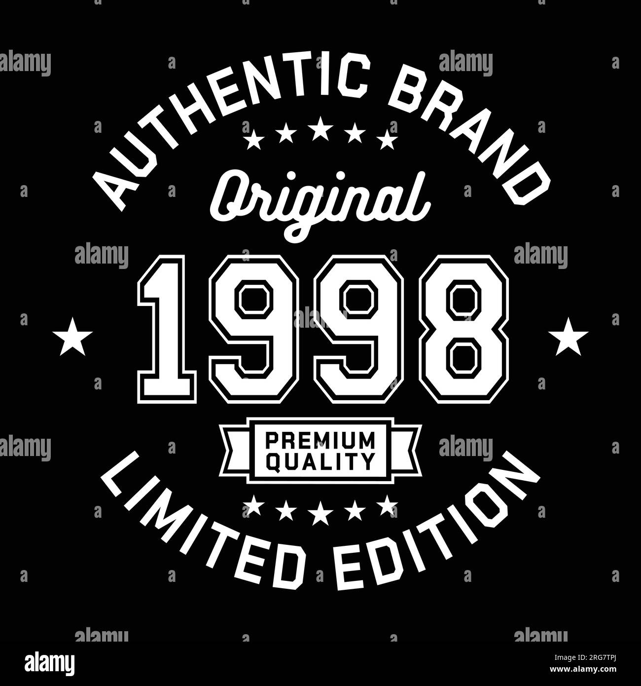 1998 authentische Marke. Modisches Bekleidungsdesign. Grafikdesign für T-Shirt. Vektor und Illustration. Stock Vektor