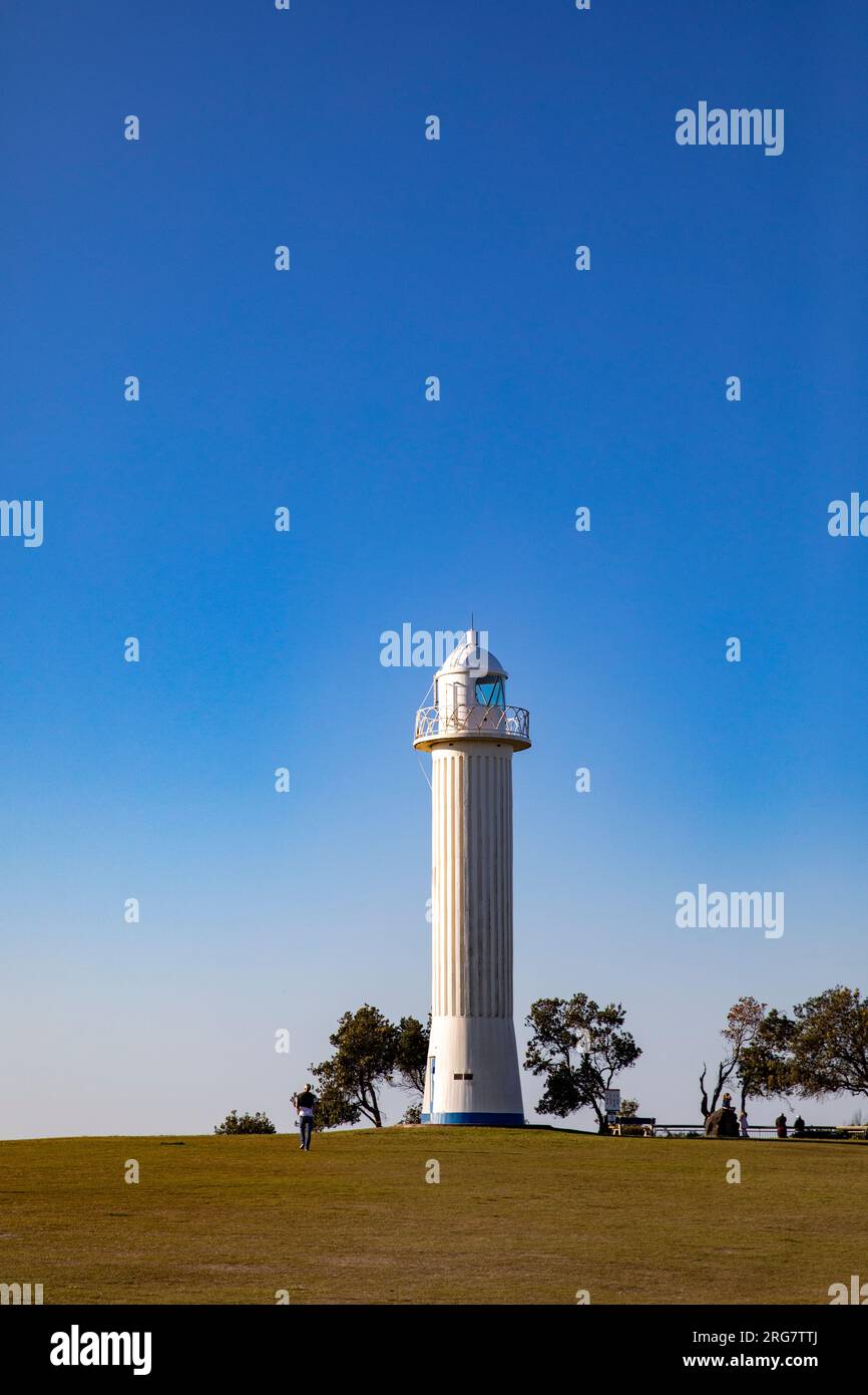 Yamba Küstenstadt in New South Wales und Yamba Leuchtturm Struktur auch bekannt als Clarence River Light, NSW, Australien Stockfoto