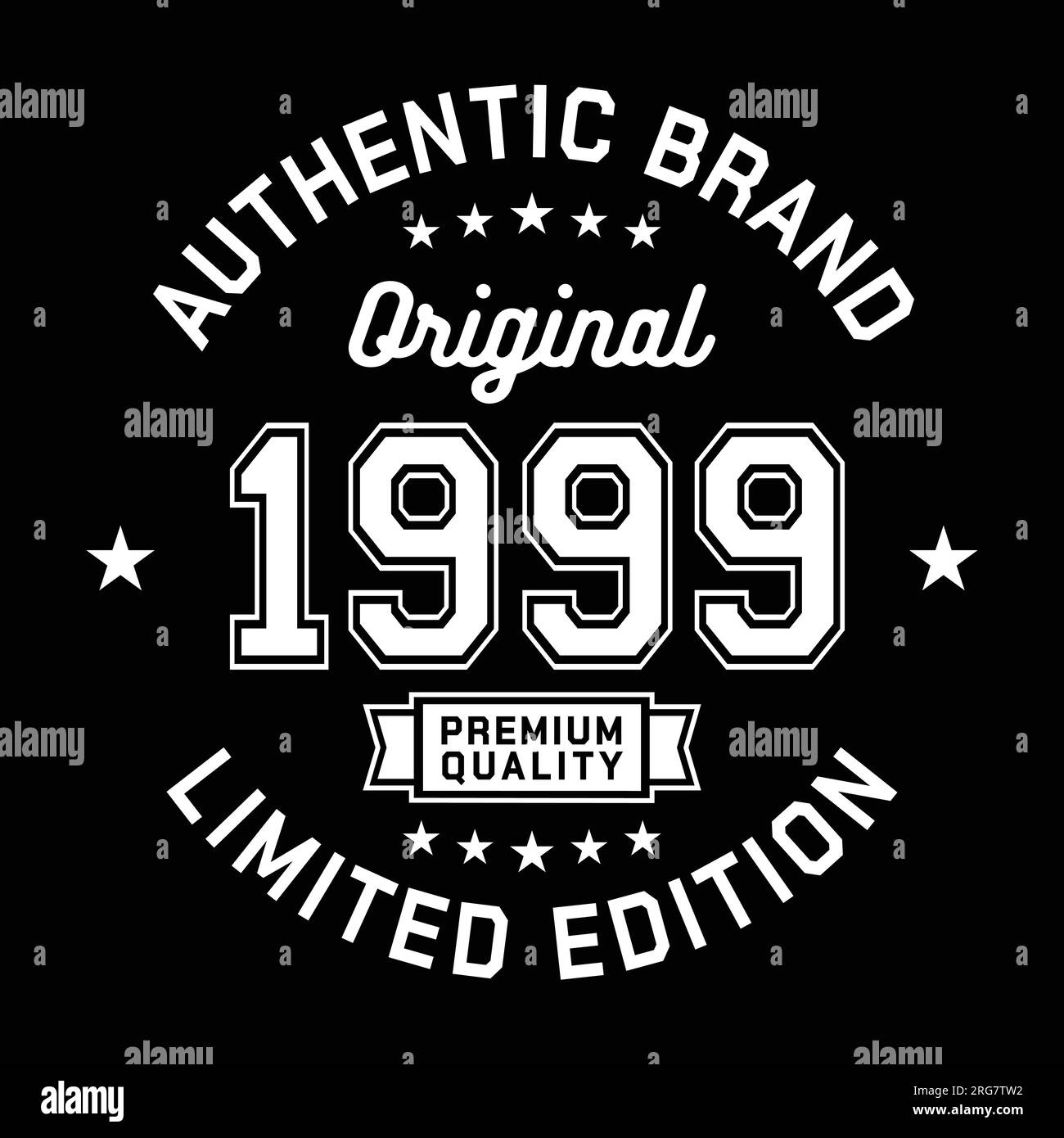 1999 authentische Marke. Modisches Bekleidungsdesign. Grafikdesign für T-Shirt. Vektor und Illustration. Stock Vektor