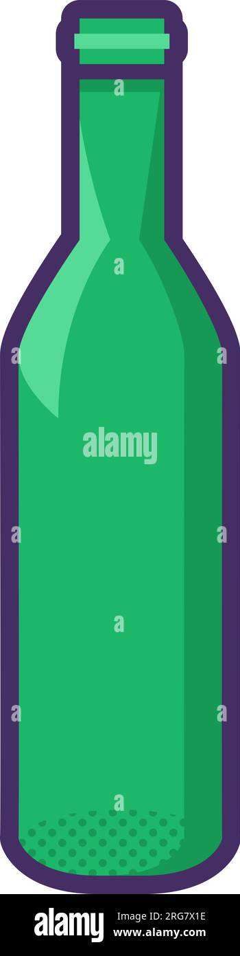 Leere grüne Glasflasche, Glasgegenstand. Haushaltsartikel nicht zur Entsorgung verwendet. Recycling von Industrieprodukten. Einfacher Cartoon-Umriss-Vektor i Stock Vektor