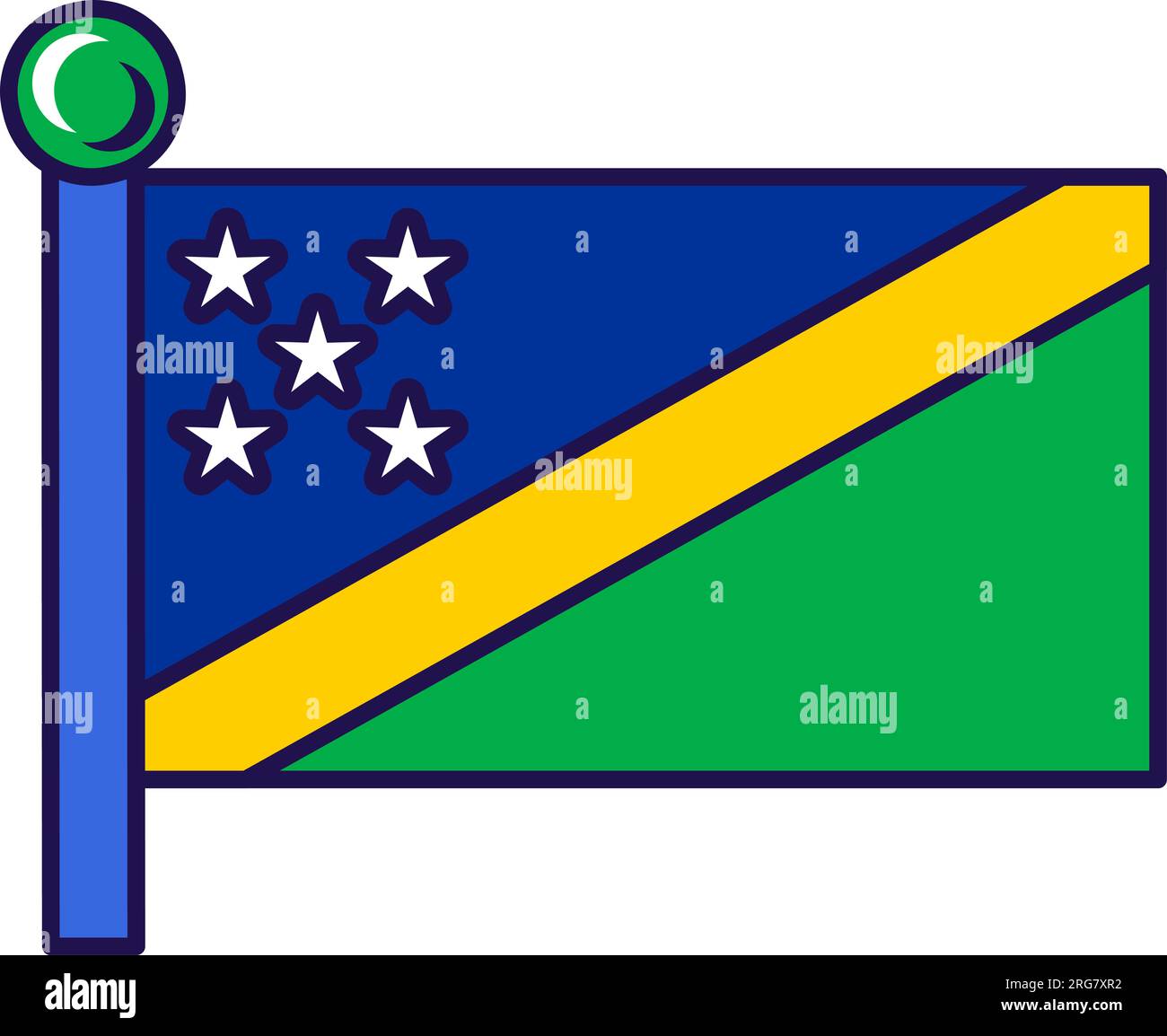 Flagge der Salomonen auf der Flaggenstange für die Registrierung der feierlichen Veranstaltung, Treffen mit ausländischen Gästen. Salomon offizielle Flagge am Pol der teilnehmenden Statistik Stock Vektor
