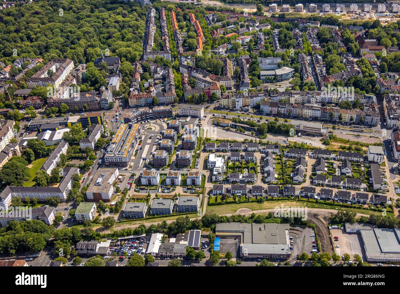 Luftbild, Wohn- und Geschaftszentrum Kaiserviertel, Wismarer Straße, Kaiserbrunnen, Dortmund, Ruhrgebiet, Nordrhein-Westfalen, Deutschland Stockfoto