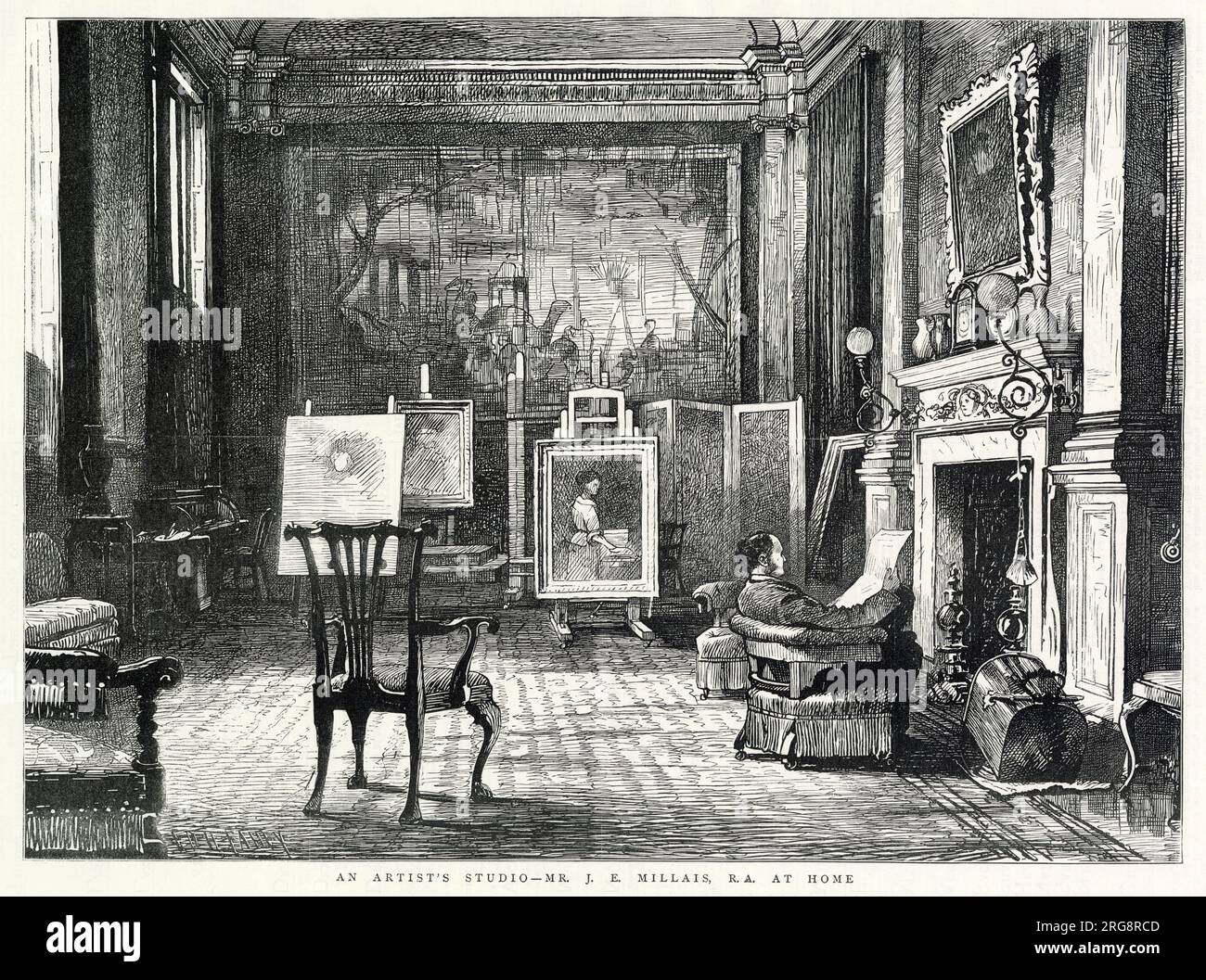 Sir John Everett Millais (1829 - 1896), Künstler aus der Zeit vor Raphaeliten, entspannt in seinem Studio Stockfoto