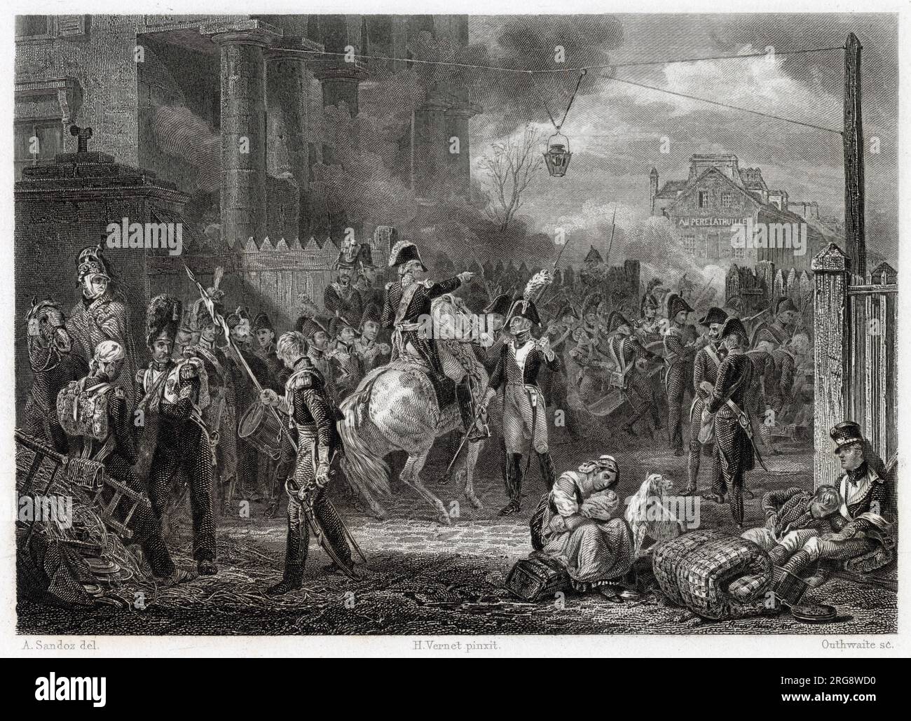 Die Verteidigung VON PARIS, Marechal Moncey, organisiert Widerstand an der Barriere de Clichy, während die Alliierten sich nähern und Napoleon keine Hilfe leistet Stockfoto