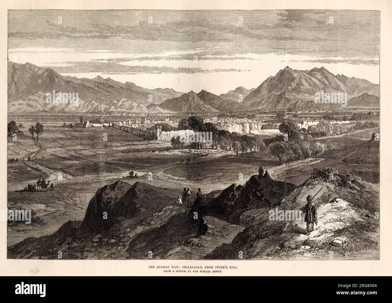 Ein Blick auf das Fort in Jellalabad (jetzt Jalalabad), das von den Briten besetzt ist, vom Piper's Hill aus gesehen. Stockfoto
