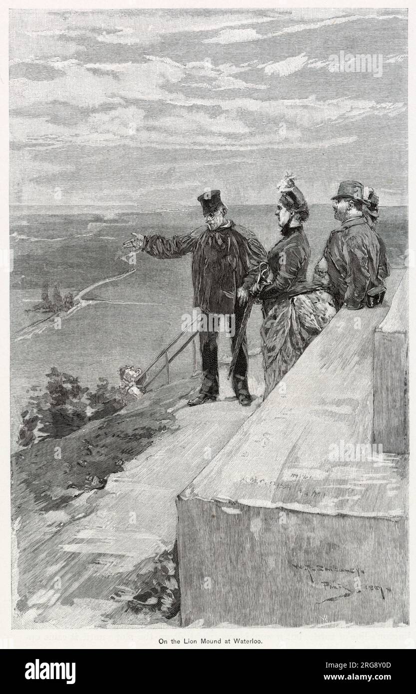 Waterloo : ein Reiseleiter erklärt Touristen, die das Schlachtfeld besuchen, wo die Aktionen der Schlacht von 1815 stattfanden. Stockfoto