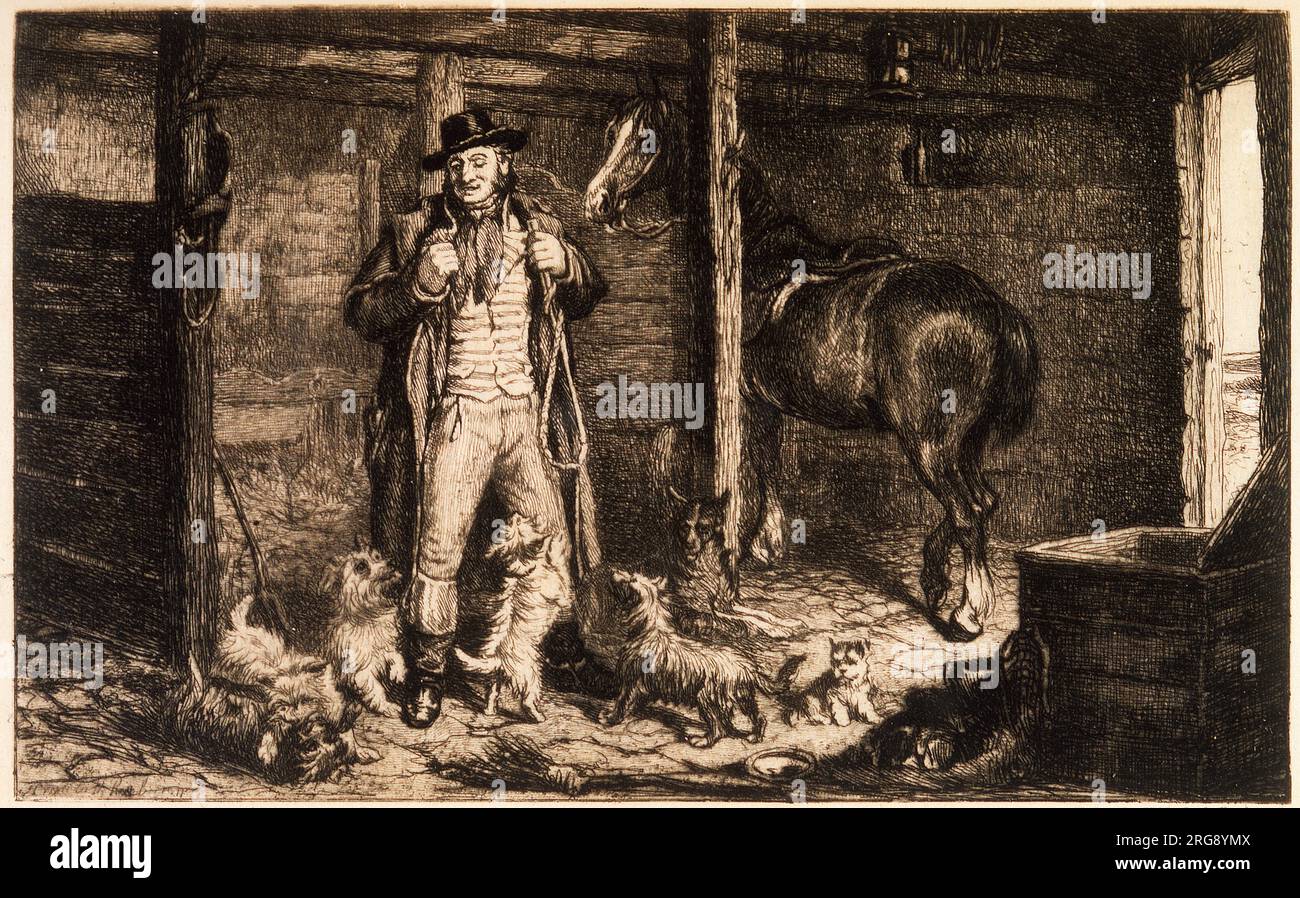 Dandie Dinmont, eine beliebte fiktive Figur, gab seinen Namen einer Rasse von Terriern: Er selbst basierte auf einem echten Bauern, und die Hunde existierten wirklich. Stockfoto