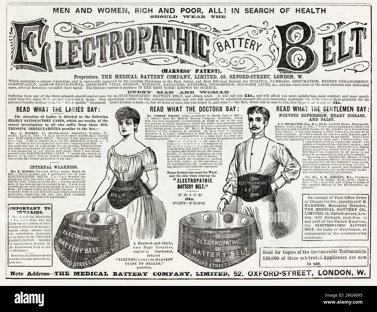 Patentrechtlich patentierter elektropathischer Batteriegürtel für Männer und Frauen. Stockfoto