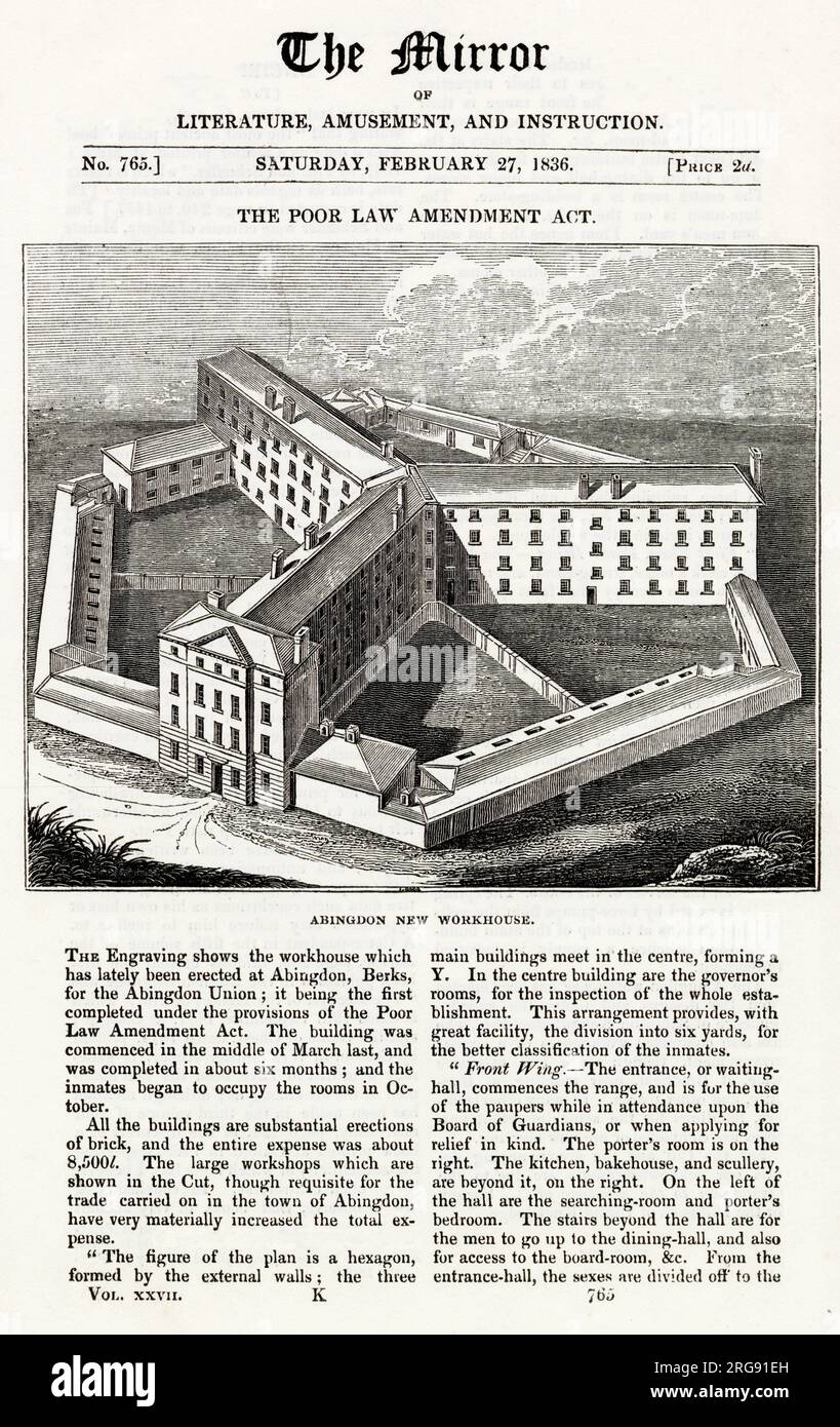 Abingdon, Berkshire, wurde erstmals im August 1834 unter dem Gesetz zur Gesetzesänderung für arme Menschen gebaut, um die Armen zu unterstützen, um sicherzustellen, dass sie in Arbeitshäusern untergebracht werden. Stockfoto