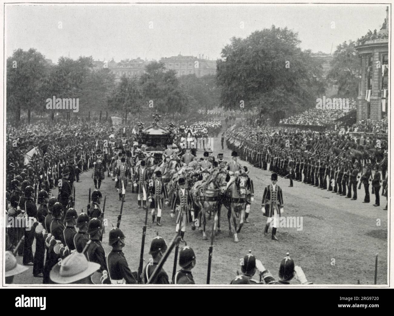 König Edward VII. Und Königin Alexandra sind in der Gold State Coach vereint. Stockfoto