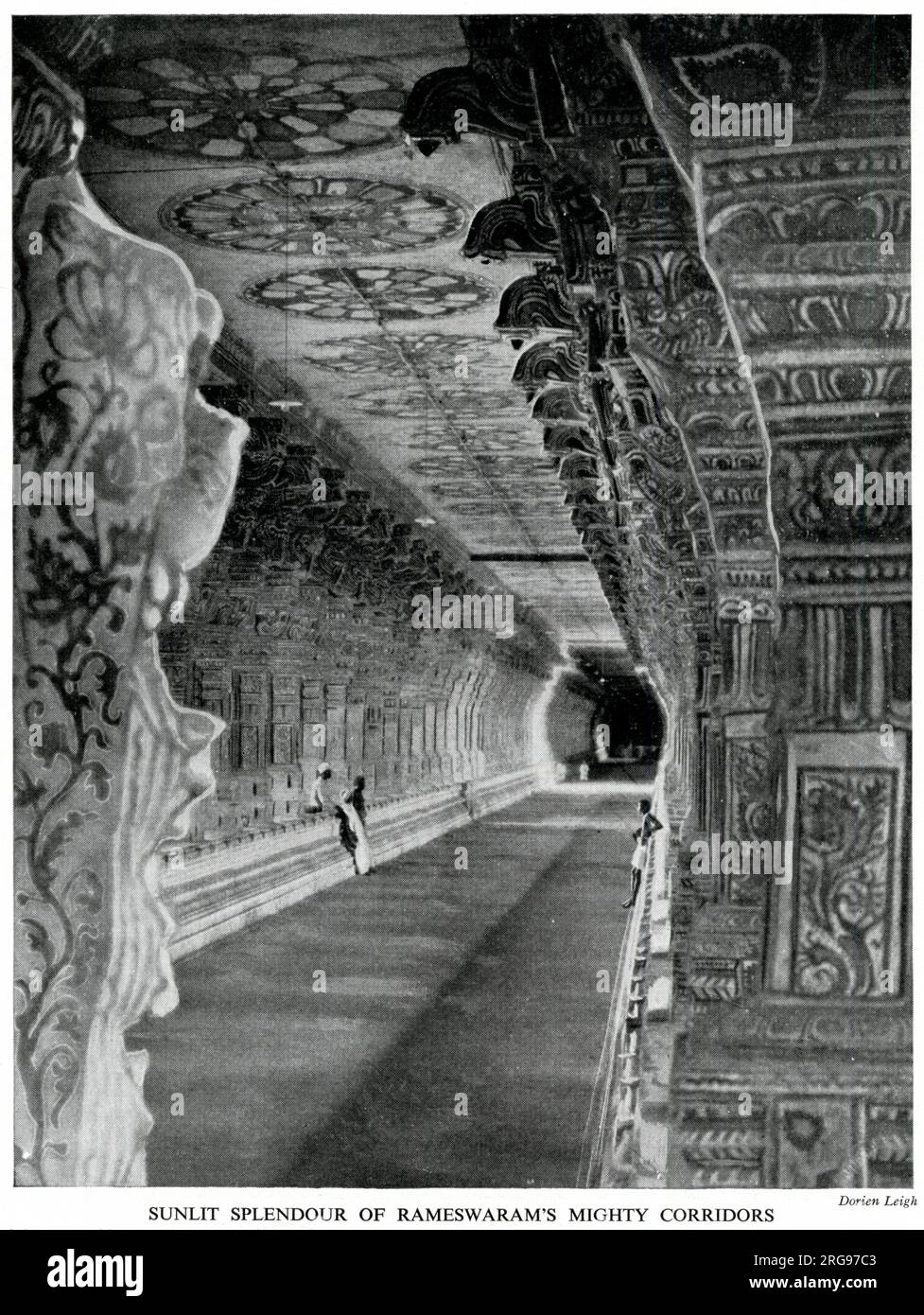 Das Innere (der große Korridor) des Ramanathaswamy Tempels, Rameswaram Island, Tamil Nadu, Indien, ein hinduistischer Tempel im dravidianischen Stil, der dem gott Shiva gewidmet ist. Stockfoto