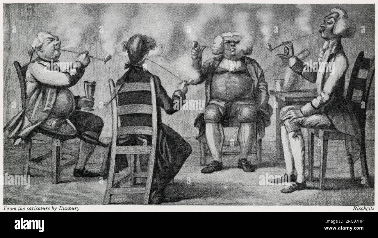 Cartoon von Henry Bunbury, dem Raucherclub. Stockfoto