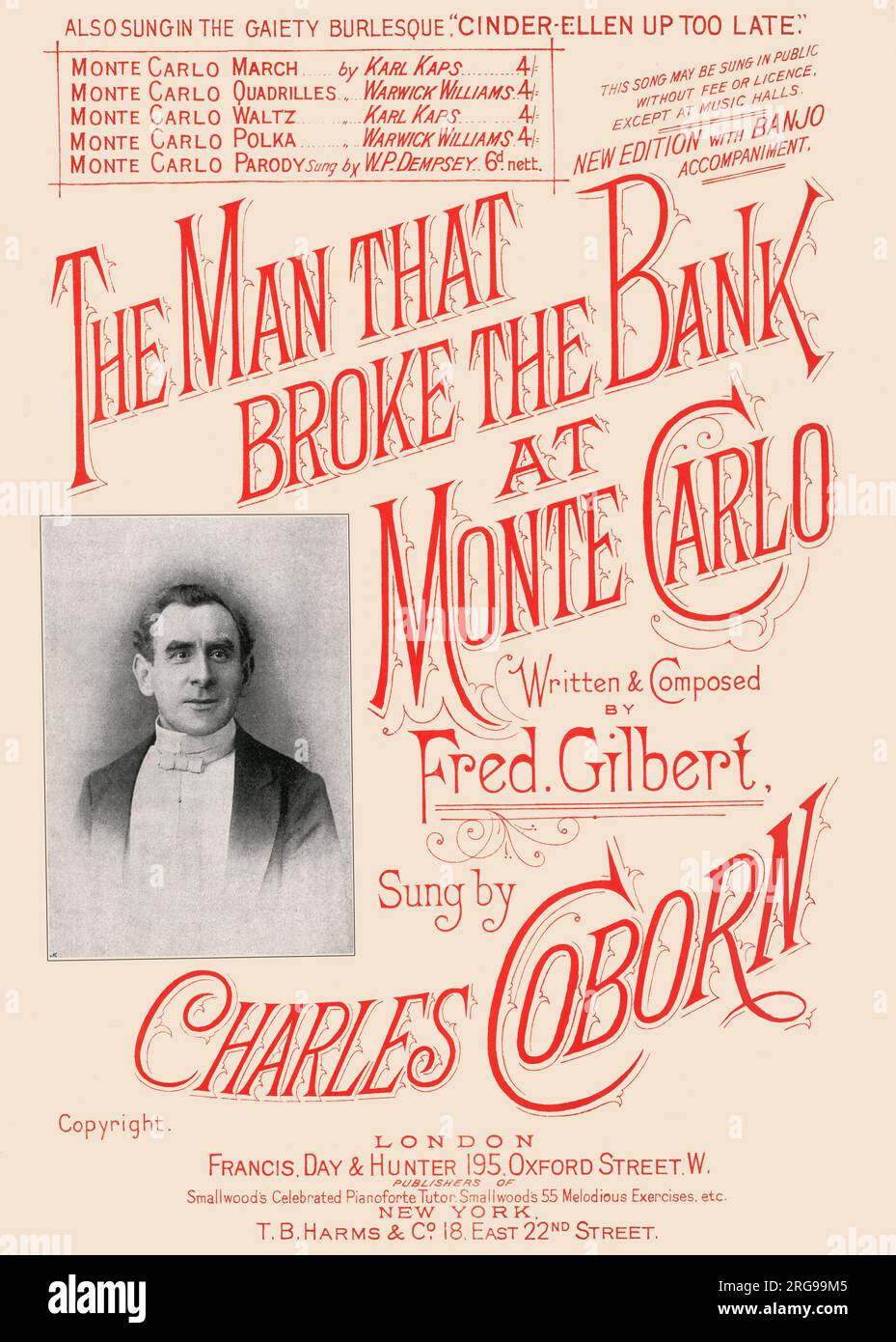 Der Mann, der die Bank in Monte Carlo zerbrach - geschrieben und komponiert von Fred. Gilbert und gesungen von Charles Coburn, britischer Musiksänger und Komiker (1852-1945). Stockfoto