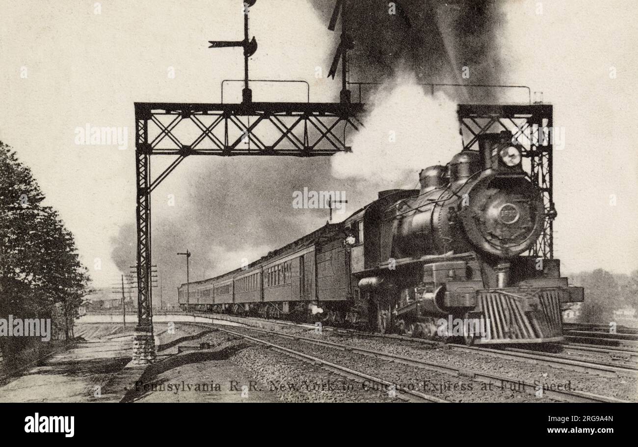 Von New York nach Chicago Express Zug mit voller Geschwindigkeit auf der Pennsylvania Railroad. Stockfoto