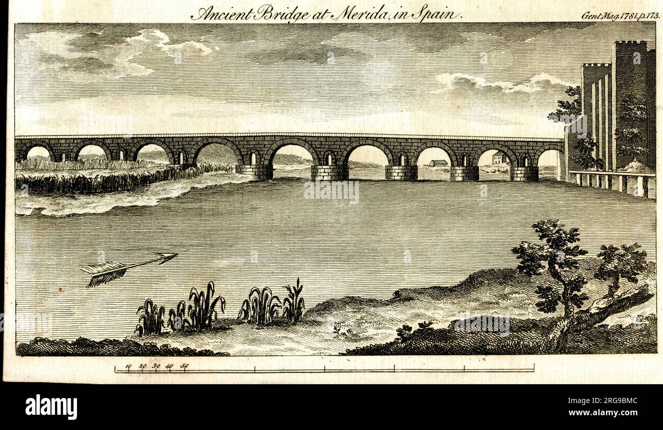 Antike Brücke, Merida, Spanien - The Gentleman's Magazine 1781 Stockfoto