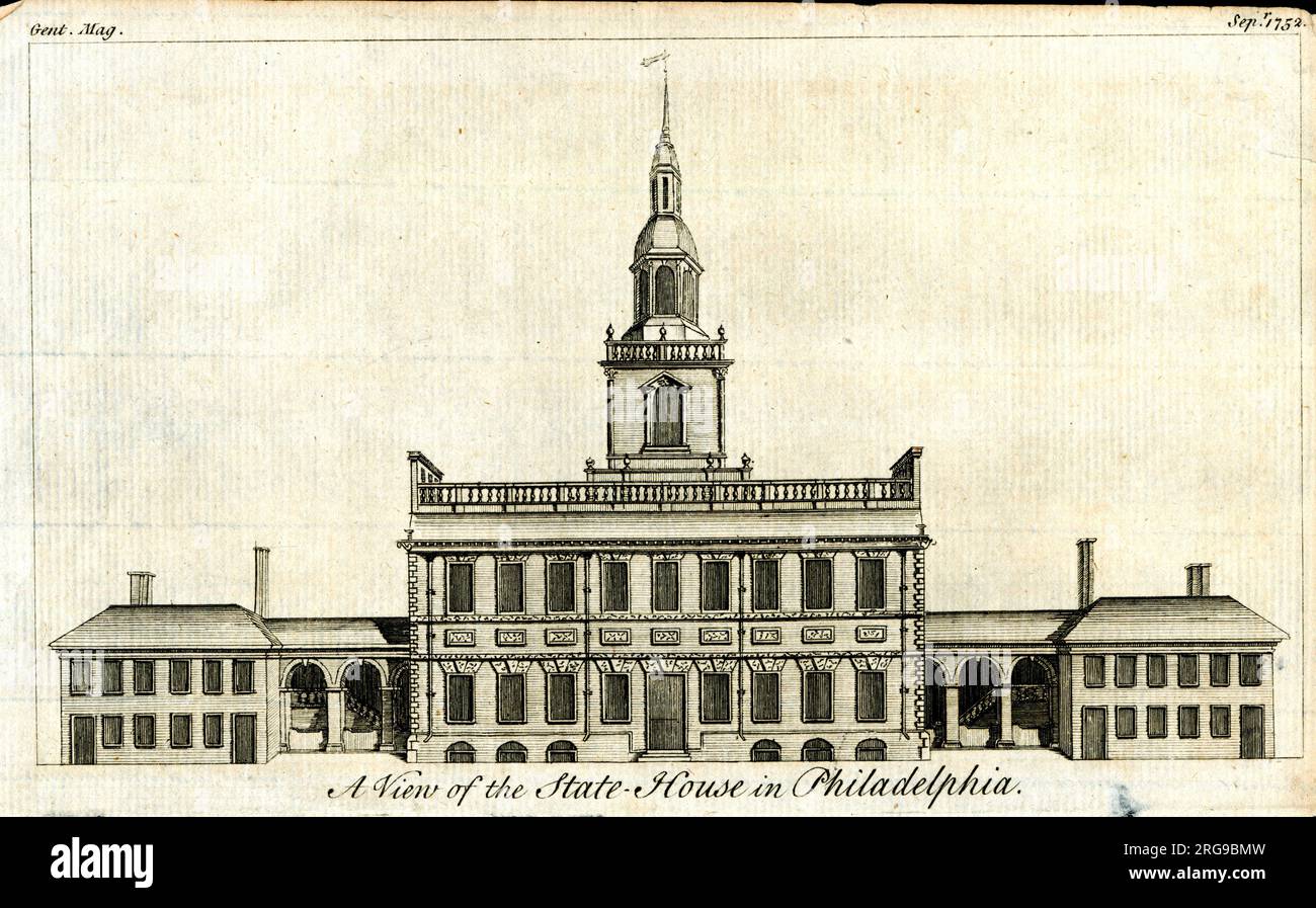 Das State House jetzt Independence Hall, Philadelphia, USA - das Gentleman's Magazine September 1752 Stockfoto