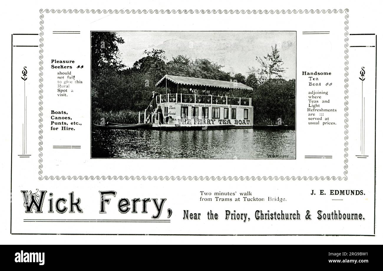 Wick Ferry Tea Boat, in der Nähe von Priory, Christchurch & Southbourne. Stockfoto