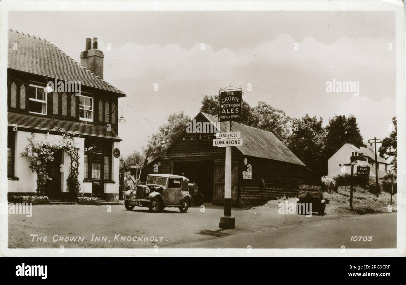 Morris 8 Oldtimer im Crown Inn, Knockholt, Sevenoaks, Biggin Hill, Kent, England. Stockfoto
