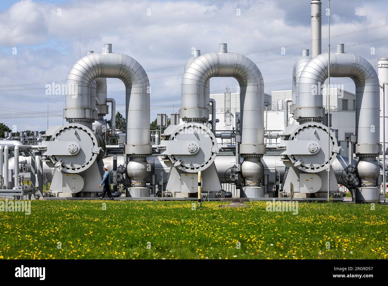 Werne, Nordrhein-Westfalen, Deutschland - Kompressorstation für Erdgas und zukünftig auch Wasserstoff. Open Grid Europe wird seine H2-Schulung tra nutzen Stockfoto
