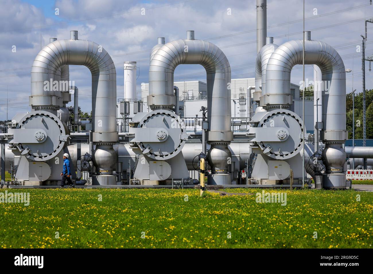 Werne, Nordrhein-Westfalen, Deutschland - Kompressorstation für Erdgas und zukünftig auch Wasserstoff. Open Grid Europe wird seine H2-Schulung tra nutzen Stockfoto