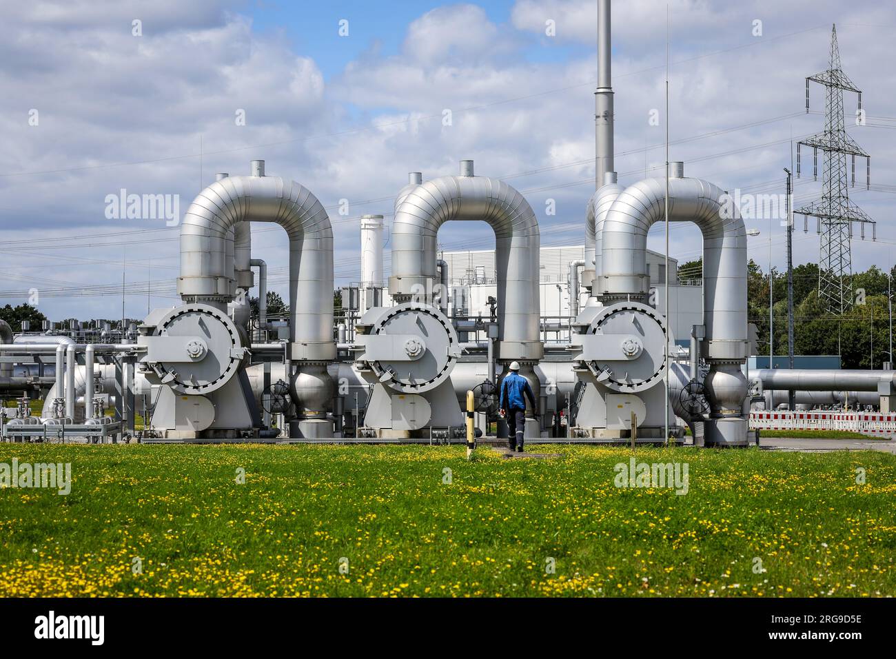 Werne, Nordrhein-Westfalen, Deutschland - Kompressorstation für Erdgas und zukünftig auch Wasserstoff. Open Grid Europe wird seine H2-Schulung tra nutzen Stockfoto