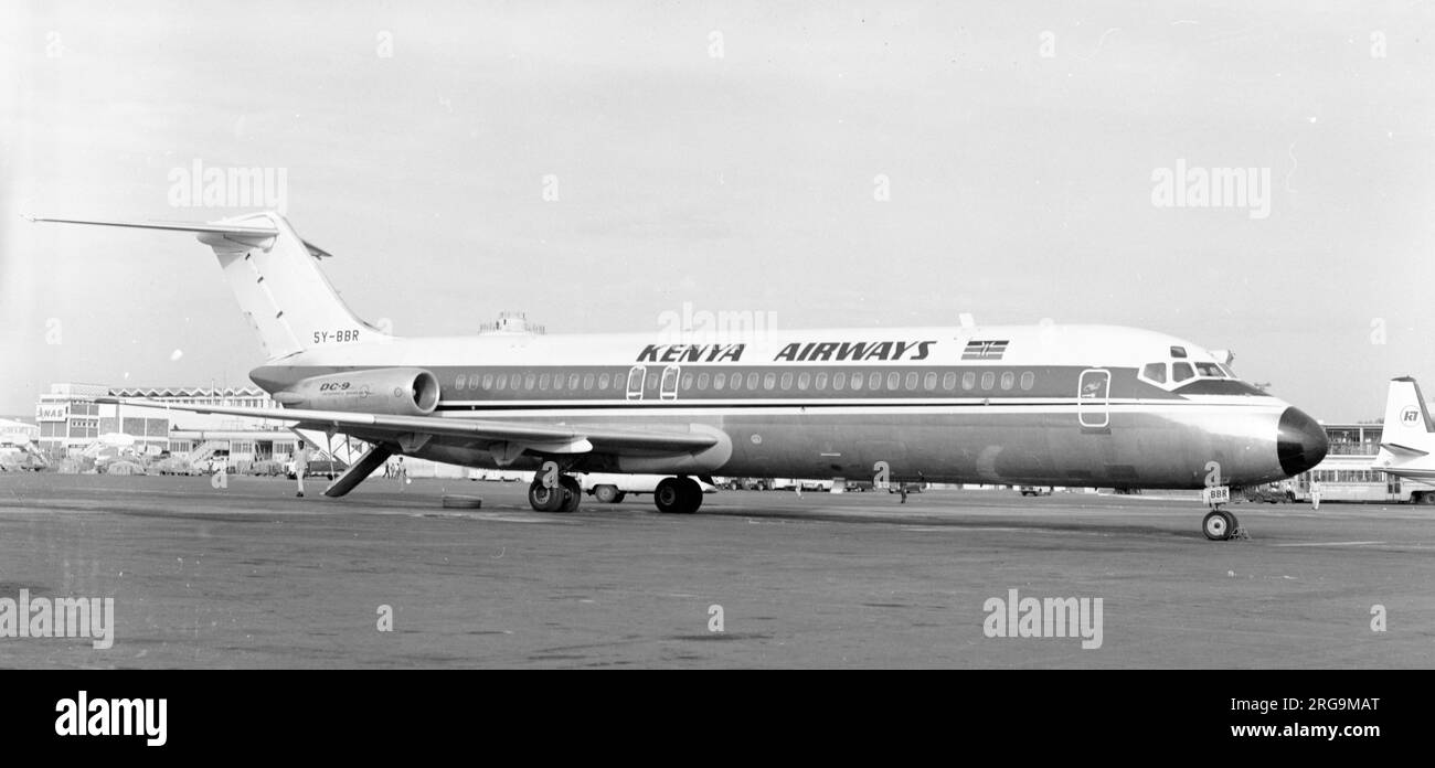 McDonnell Douglas DC-9-32 5y-BBR (msn 47478 / Linie Nr. 612) von Kenya Airways am Flughafen Nairobi. Stockfoto