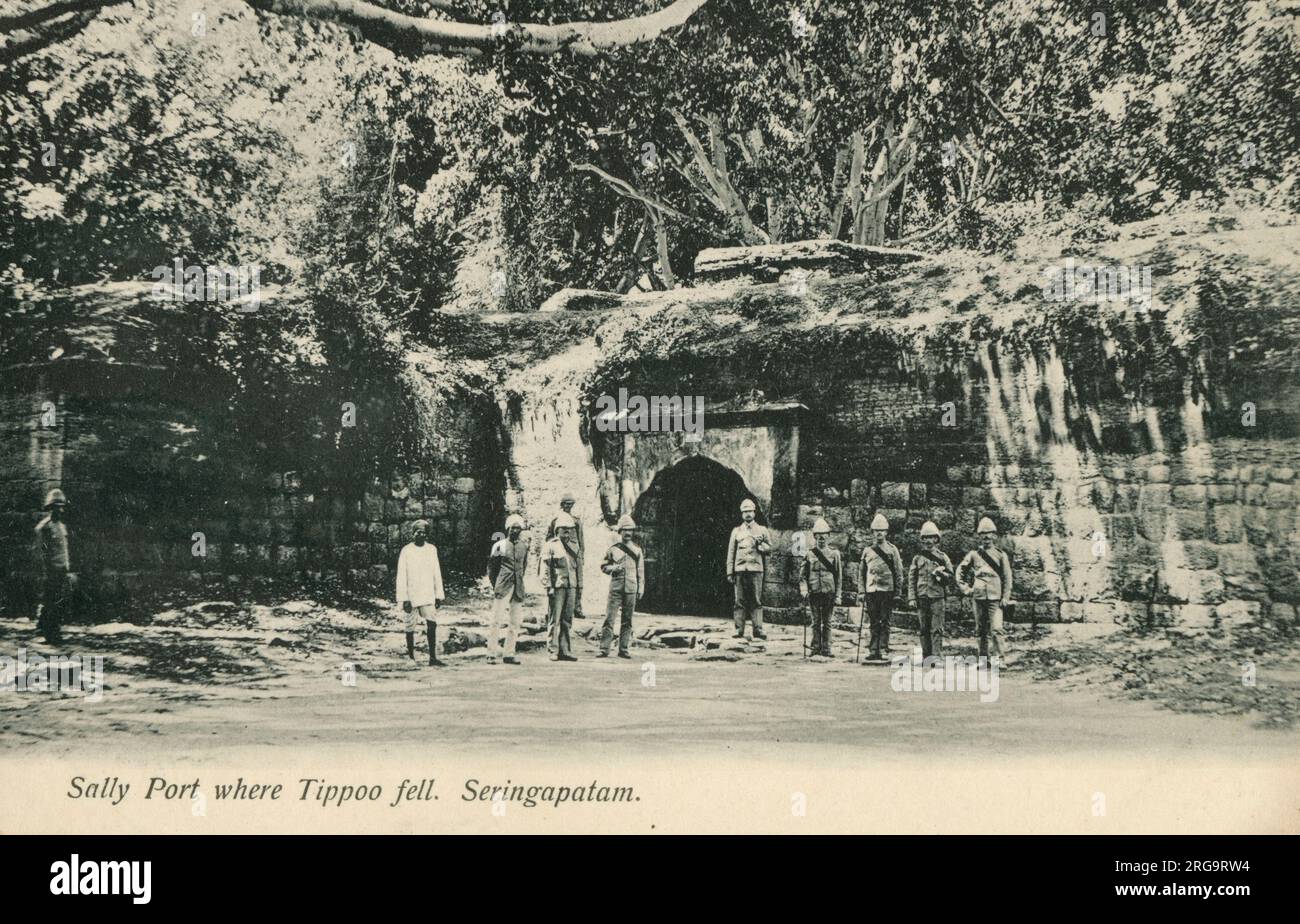 Sally Port, wo Tipu Sultan während der Belagerung von Seringapatam im Jahr 1799 fiel - Srirangapatna (auch Shrirangapattana buchstabiert) - bekannt als Seringapatam, während Indien unter britischer Herrschaft stand. Seine Leiche wurde in einem erstickten Tunnel nahe dem Wassertor gefunden Stockfoto
