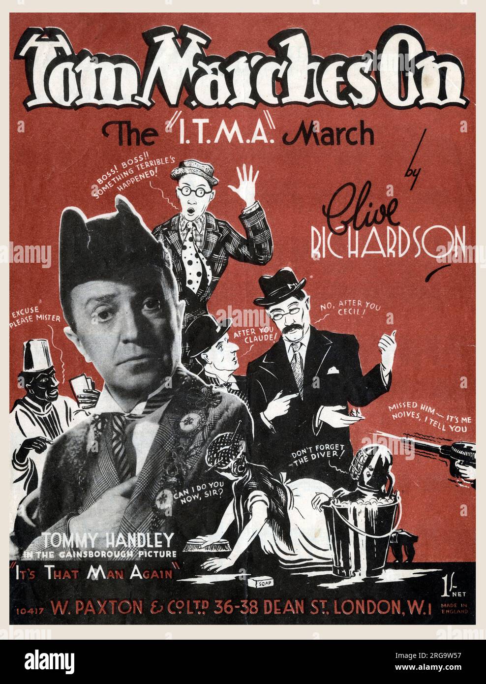 Musik-Cover, Tom Marches On - The ITMA March - IT's That That Again - von Clive Richardson. Stockfoto