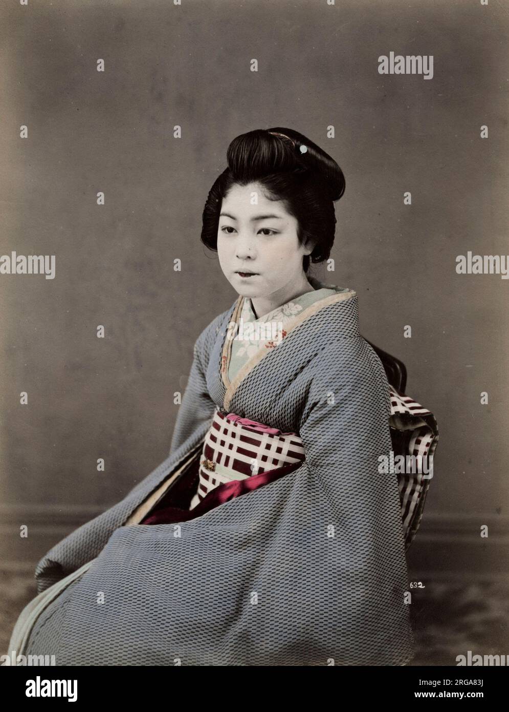 Porträt einer japanischen Geisha. Vintage 19. Jahrhundert Foto. Stockfoto